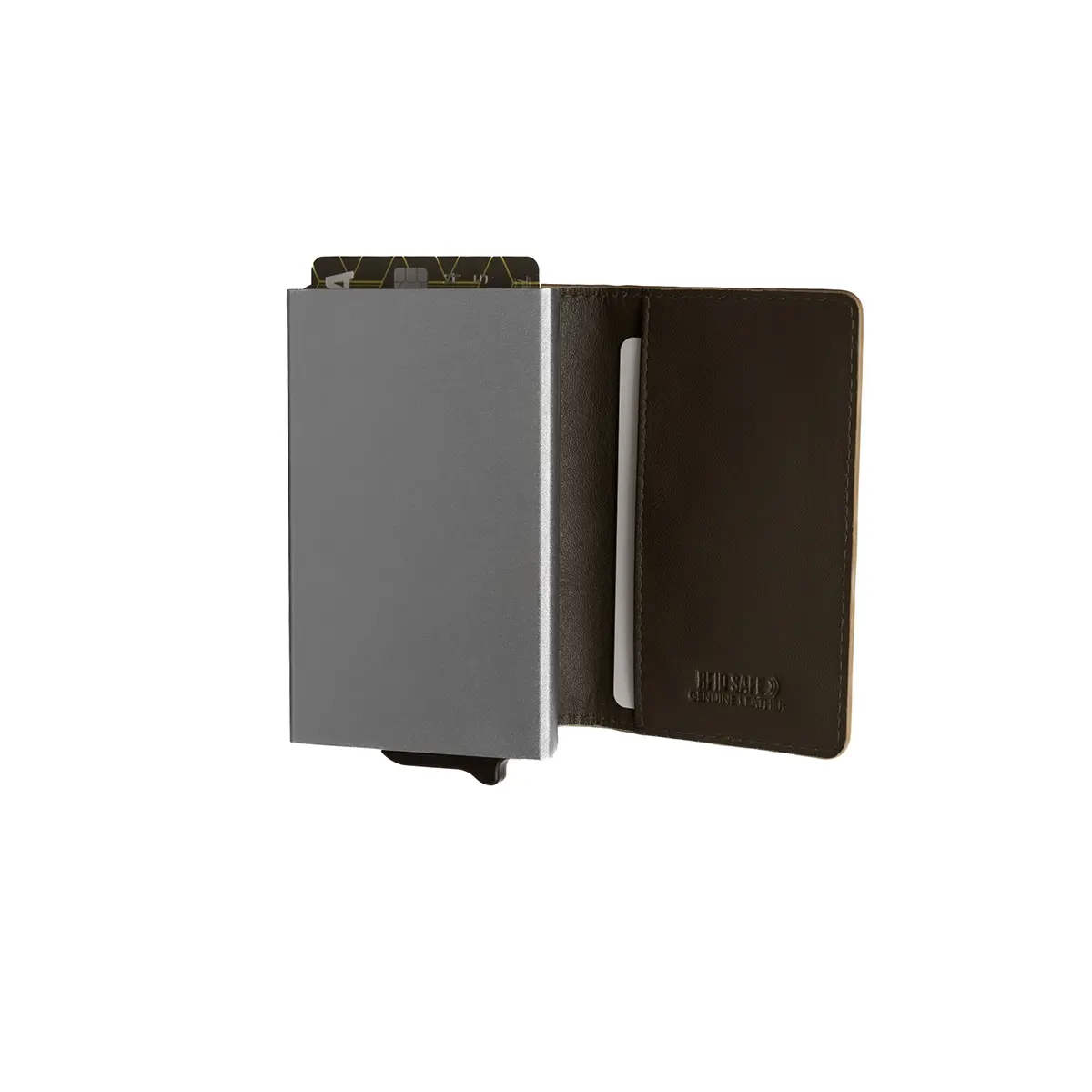 Leather and Aluminum Card Holder with Anti-RFID Protection